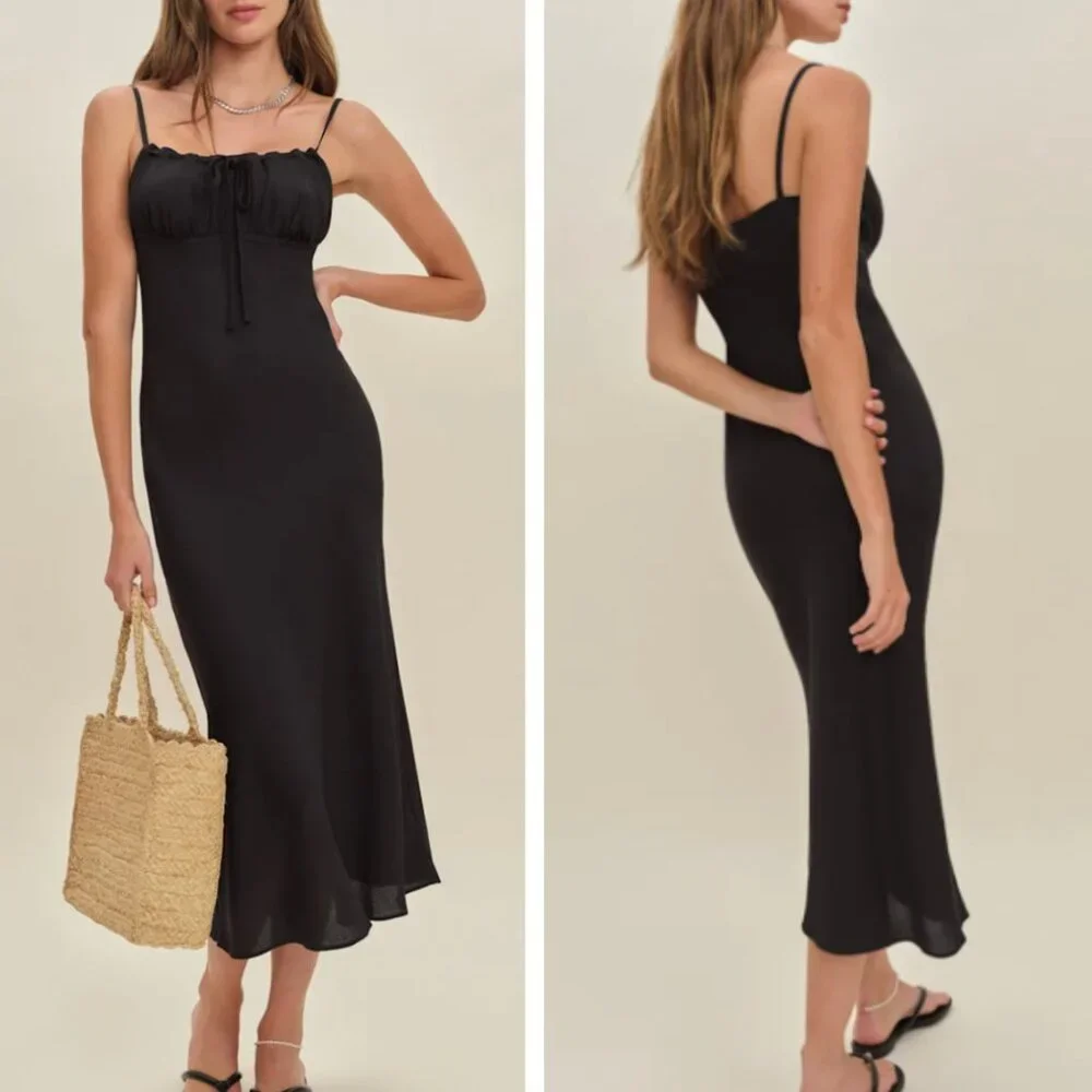 ✨ SALE Reformation Camira Midi Dress Sz2 Black Noir Slip French Party Cocktail - Picture 9 of 11